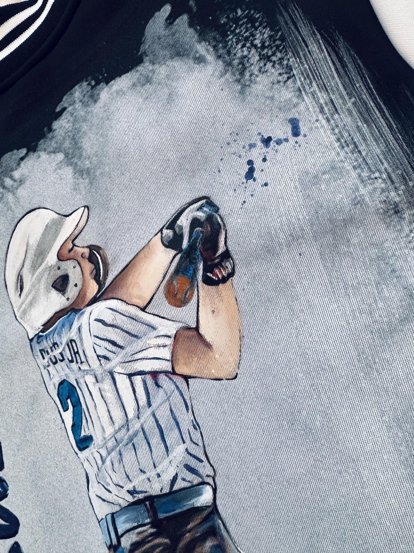 Hand-Painted Baseball Portrait Bomber Jacket – Custom Sports Gift