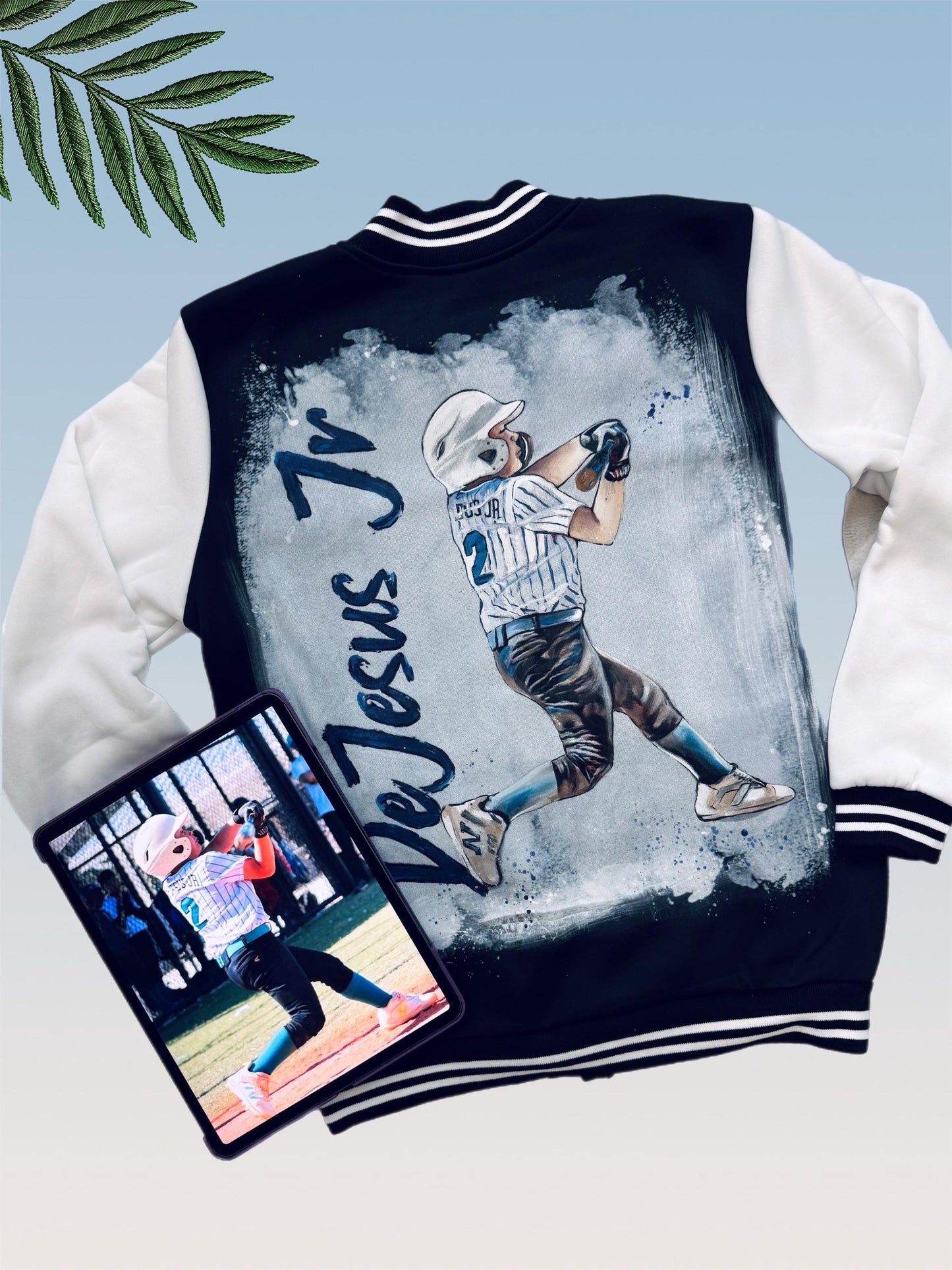 Hand-Painted Baseball Portrait Bomber Jacket – Custom Sports Gift