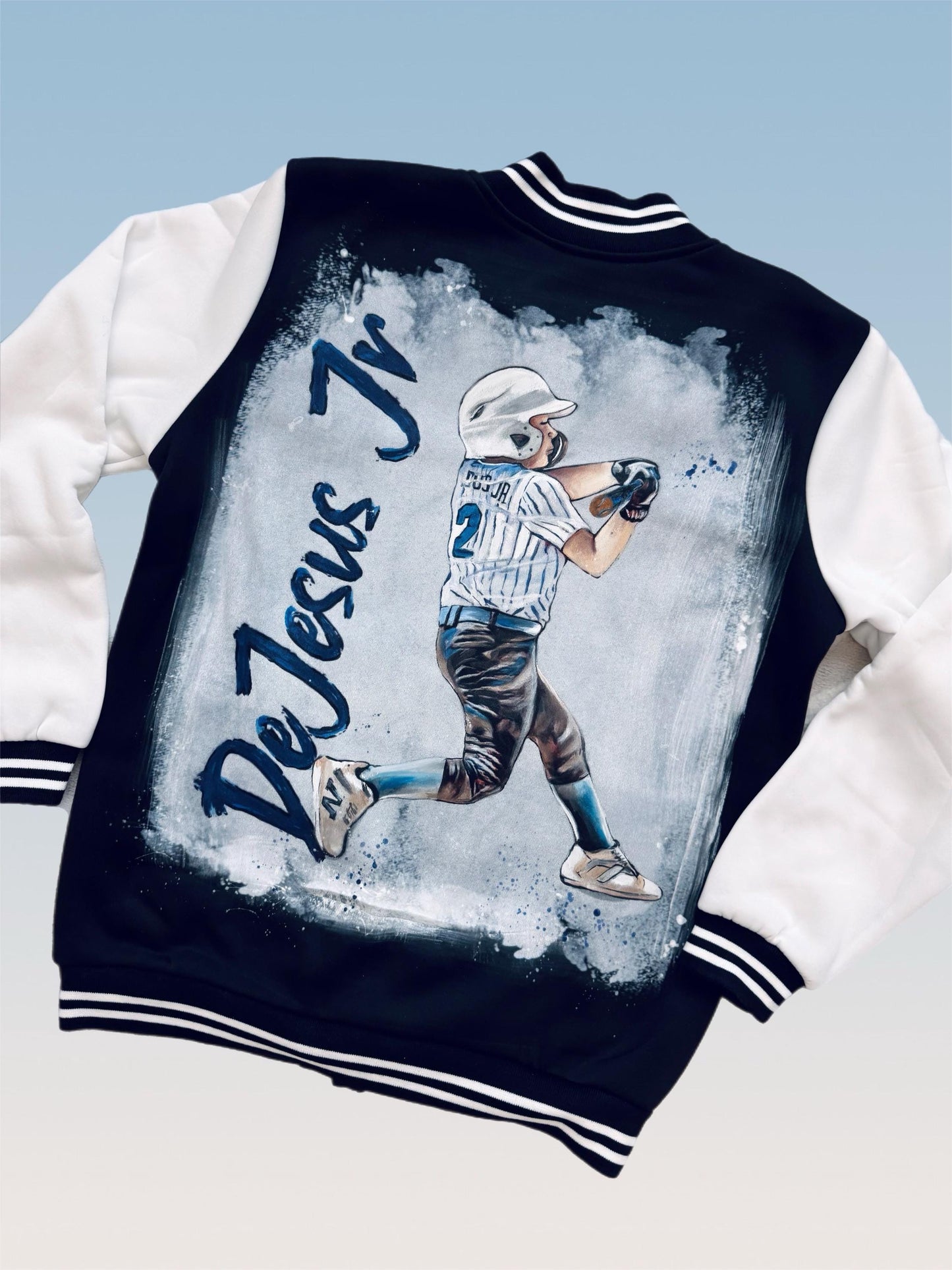 Hand-Painted Baseball Portrait Bomber Jacket – Custom Sports Gift