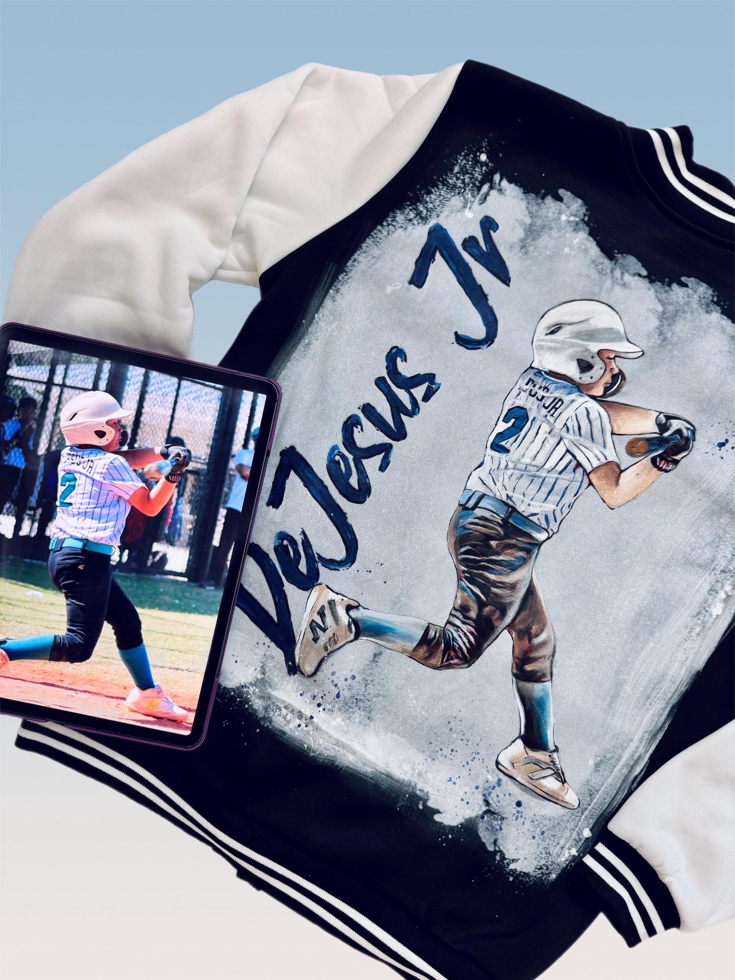 Hand-Painted Baseball Portrait Bomber Jacket – Custom Sports Gift
