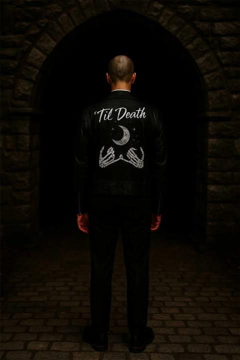Wedding Gift – Hand-Painted Leather Jacket “Til Death” | Gothic Bride Outfit, Punk Rock Anniversary, Alternative Couple Gift