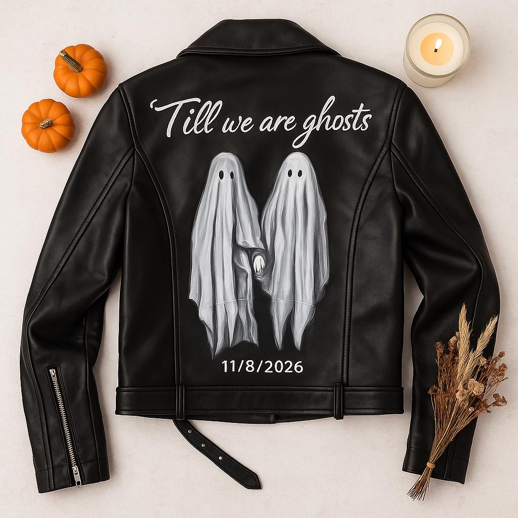 Hand-Painted Vegan Leather Couple Jacket, Gothic Ghost Wedding Gift