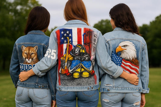 Hand-Painted Firefighter Denim Jacket – American Flag Hero Tribute