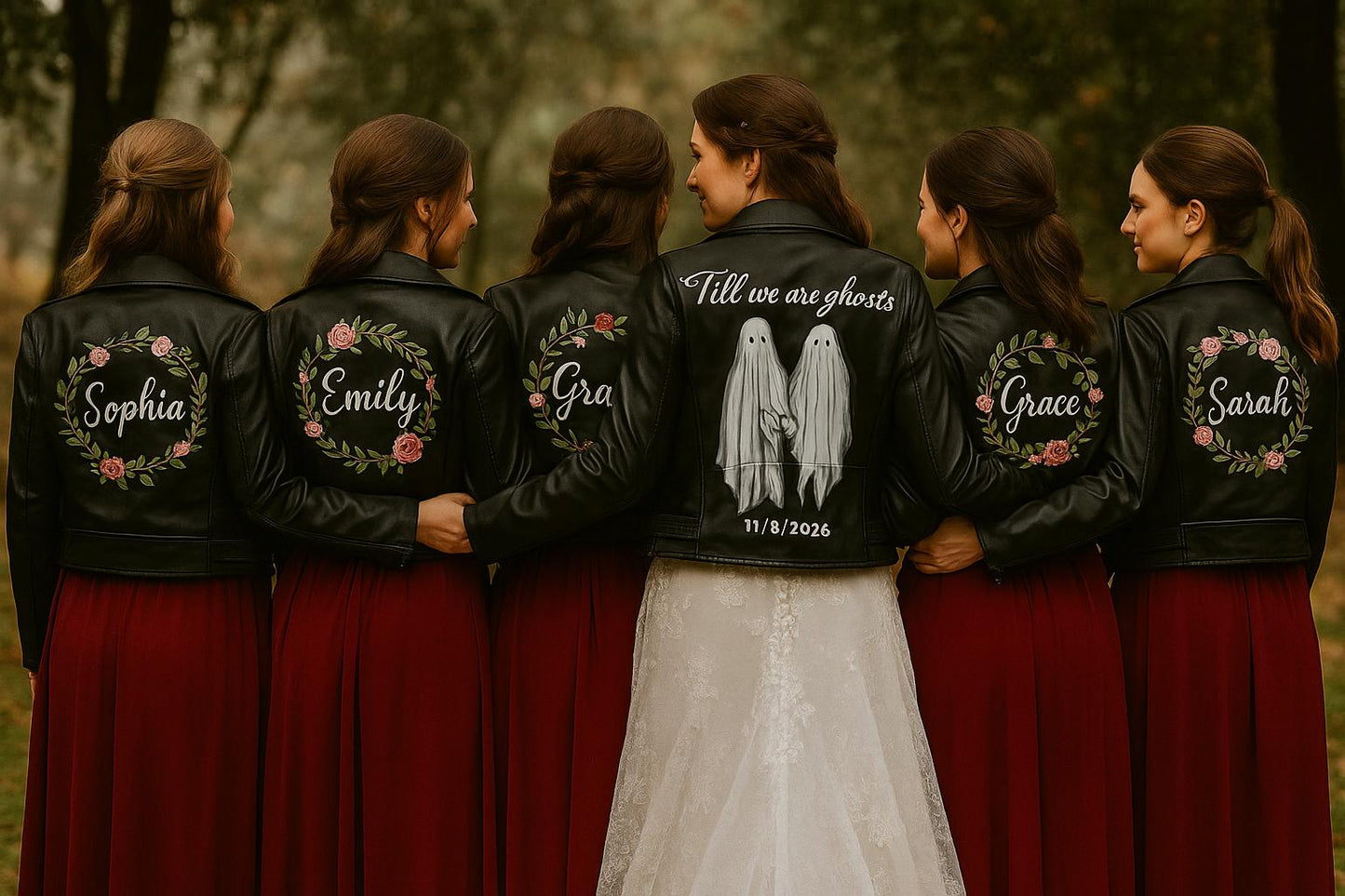 Hand-Painted Vegan Leather Couple Jacket, Gothic Ghost Wedding Gift