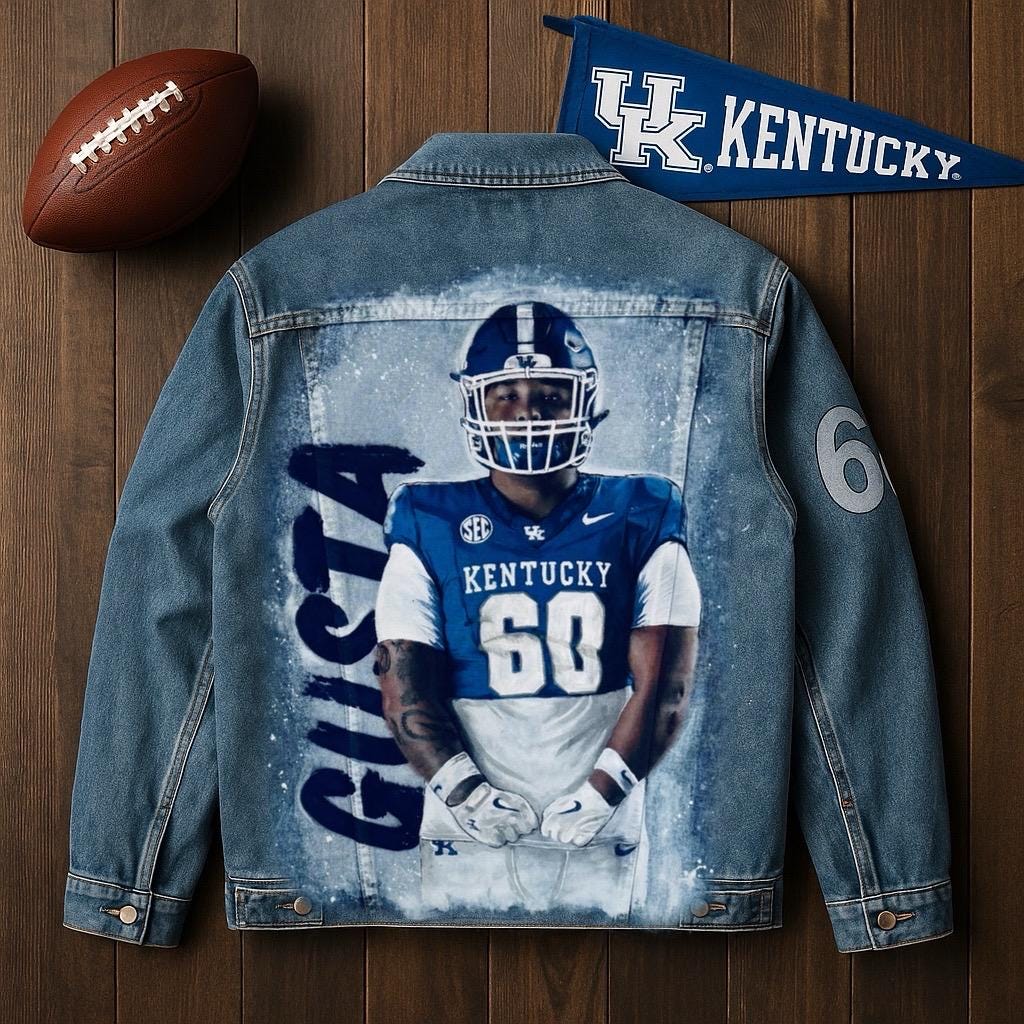 Sports Fan Birthday Gift – Custom Hand-Painted Portrait Denim Jacket, NFL NBA MLB Player with Team Logo & Number