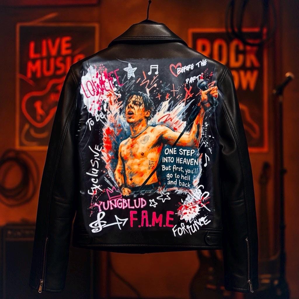 Hand Painted Portrait Leather Jacket – Custom Rock Star Art