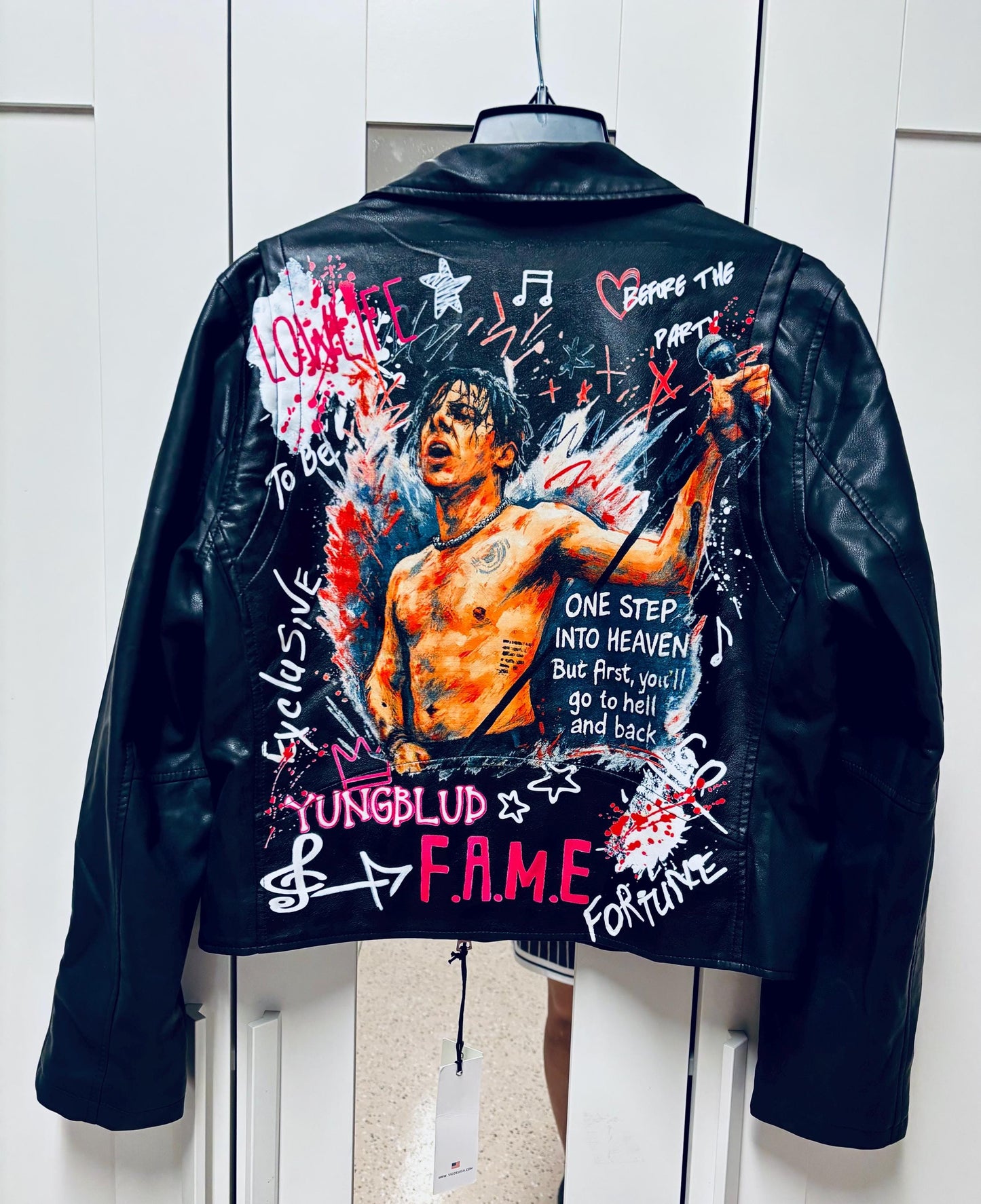 Hand Painted Portrait Leather Jacket – Custom Rock Star Art