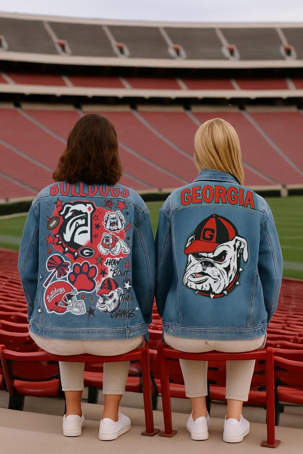 Game Day Fan Gift – Custom Bulldogs Hand-Painted Denim Jacket | Personalized Oversized Team Spirit Jacket| Best Christmas gift