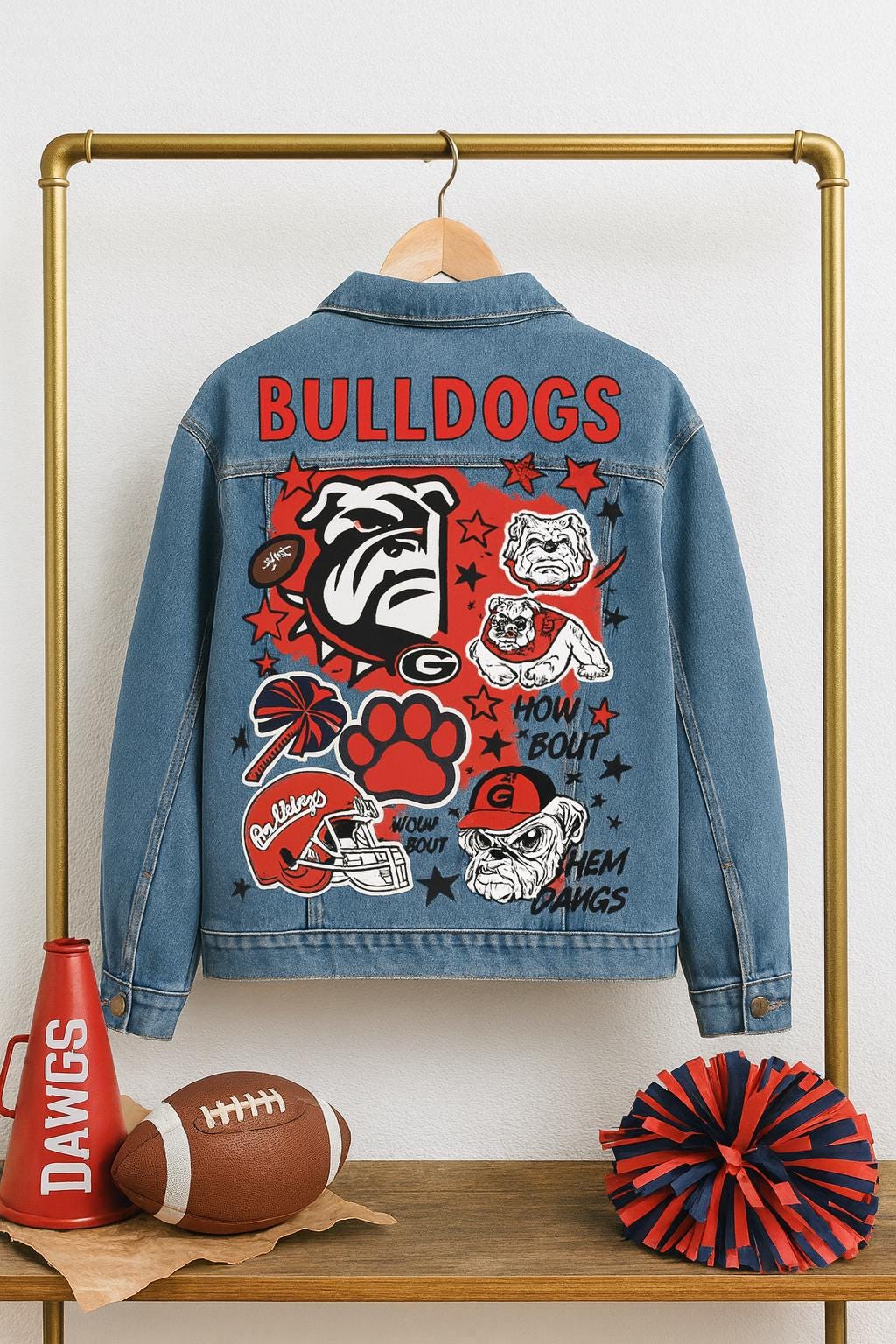 Game Day Fan Gift – Custom Bulldogs Hand-Painted Denim Jacket | Personalized Oversized Team Spirit Jacket| Best Christmas gift
