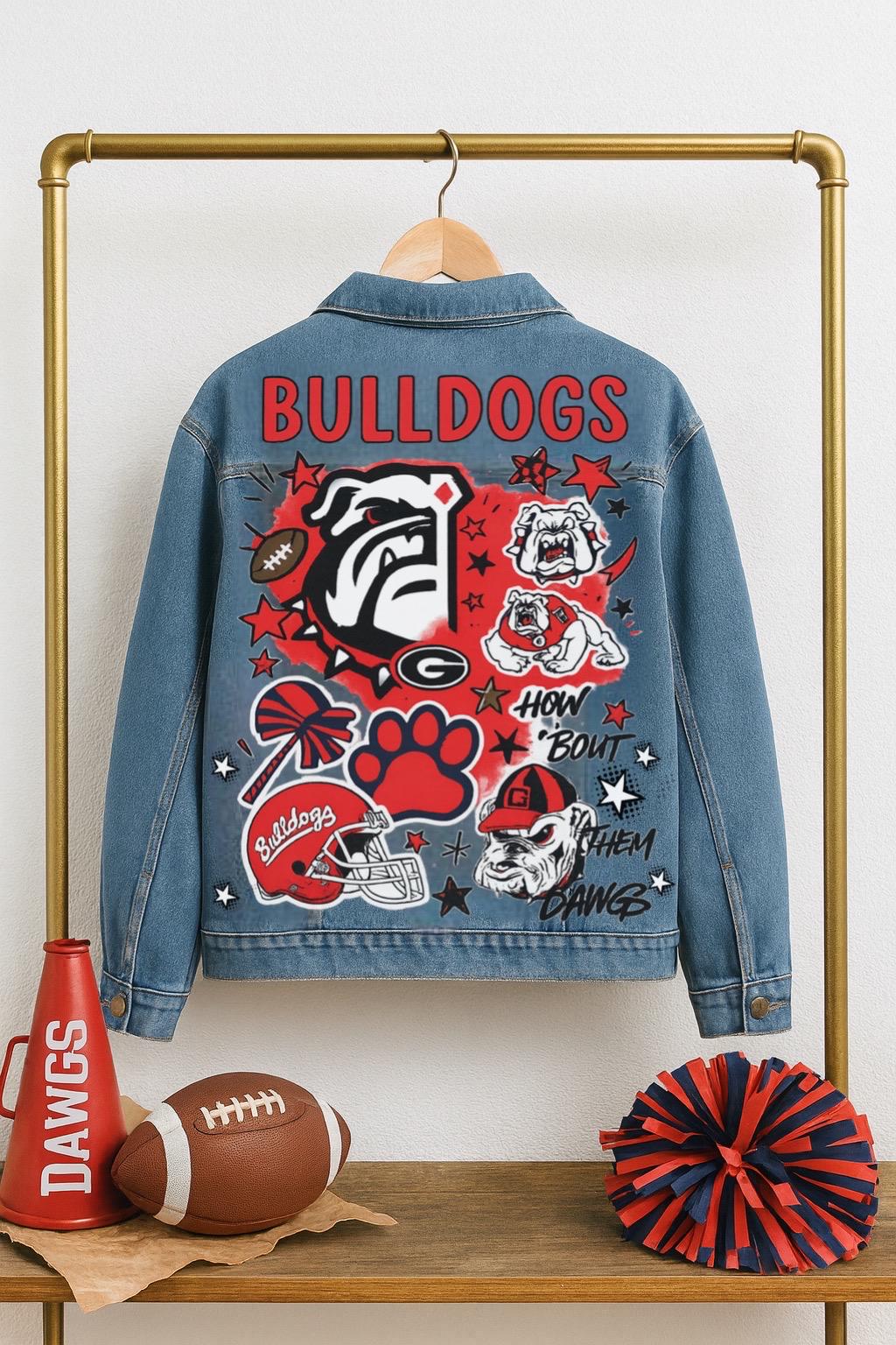 Game Day Fan Gift – Custom Bulldogs Hand-Painted Denim Jacket | Personalized Oversized Team Spirit Jacket| Best Christmas gift