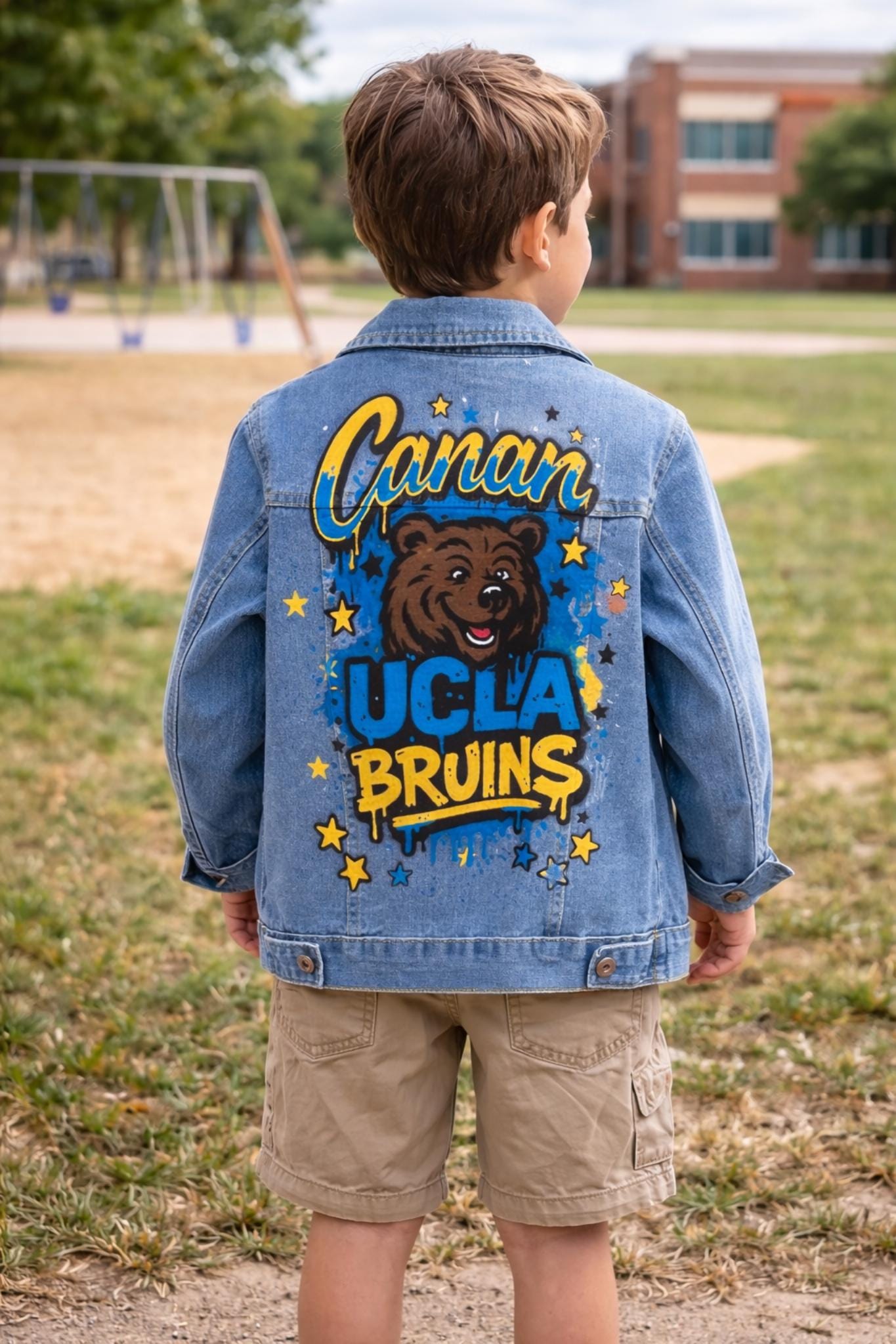 Kids Denim Jacket Hand-Painted | Personalized Name on Jacket for Boys & Girls | Back to School Gift, Game Day Outfit, Matching Family Set