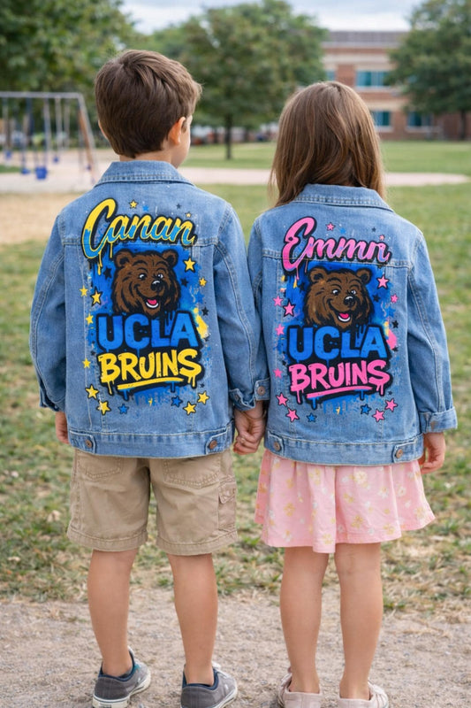 Kids Denim Jacket Hand-Painted | Personalized Name on Jacket for Boys & Girls | Back to School Gift, Game Day Outfit, Matching Family Set