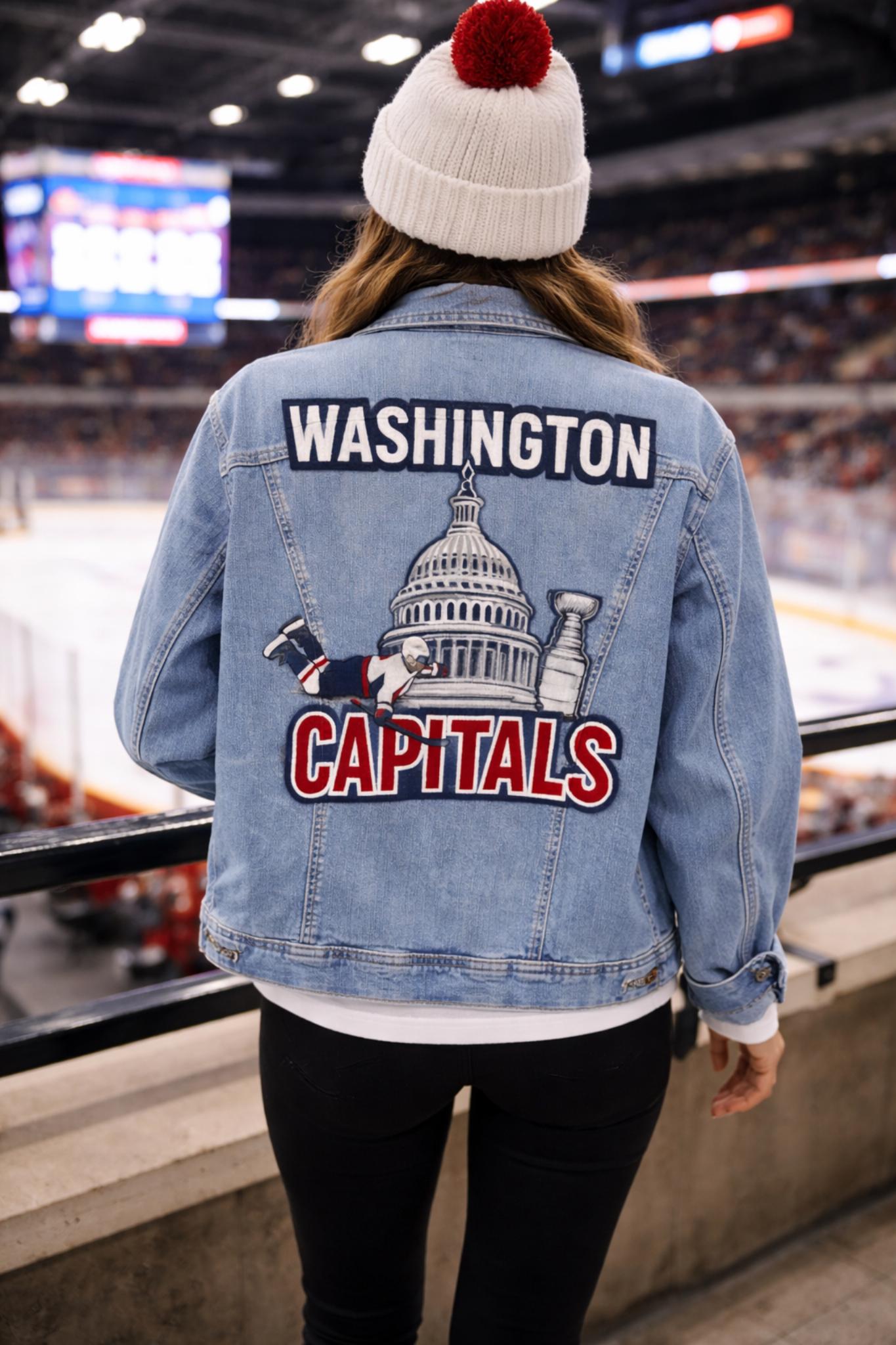 Valentine’s Day Matching Couple Jackets – Washington Hockey Denim Jackets | Hand-Painted Custom Fan Jackets | Unique Couples Gift