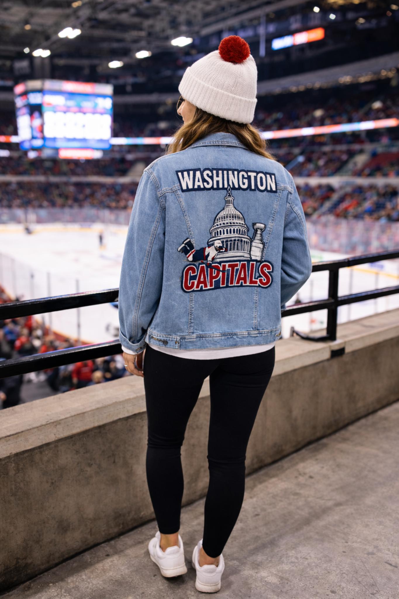 Valentine’s Day Matching Couple Jackets – Washington Hockey Denim Jackets | Hand-Painted Custom Fan Jackets | Unique Couples Gift