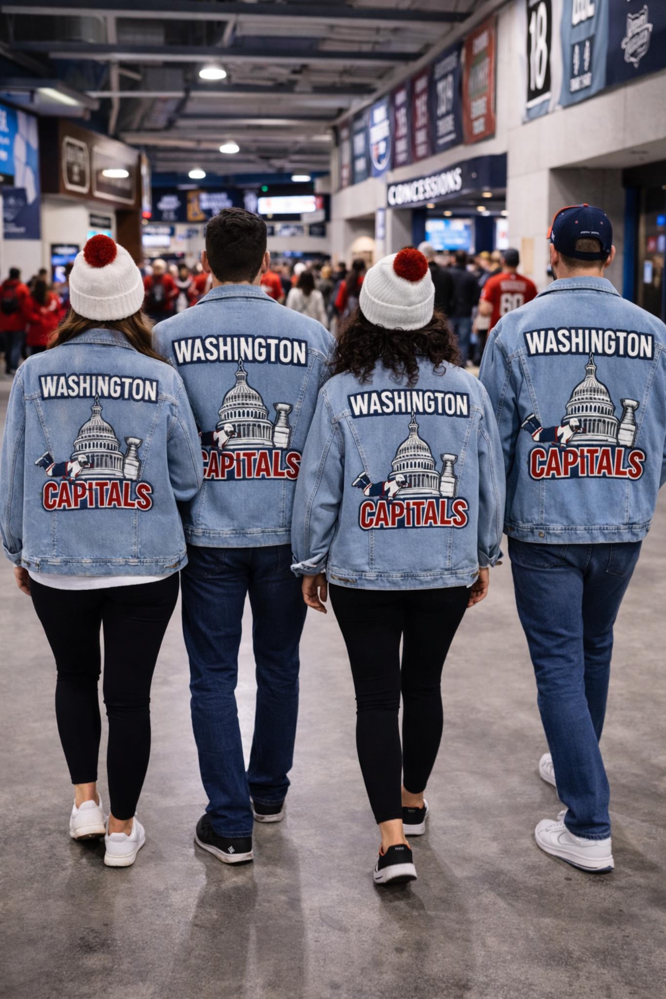 Valentine’s Day Matching Couple Jackets – Washington Hockey Denim Jackets | Hand-Painted Custom Fan Jackets | Unique Couples Gift