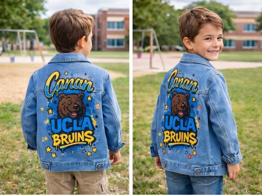 Kids Denim Jacket Hand-Painted | Personalized Name on Jacket for Boys & Girls | Back to School Gift, Game Day Outfit, Matching Family Set