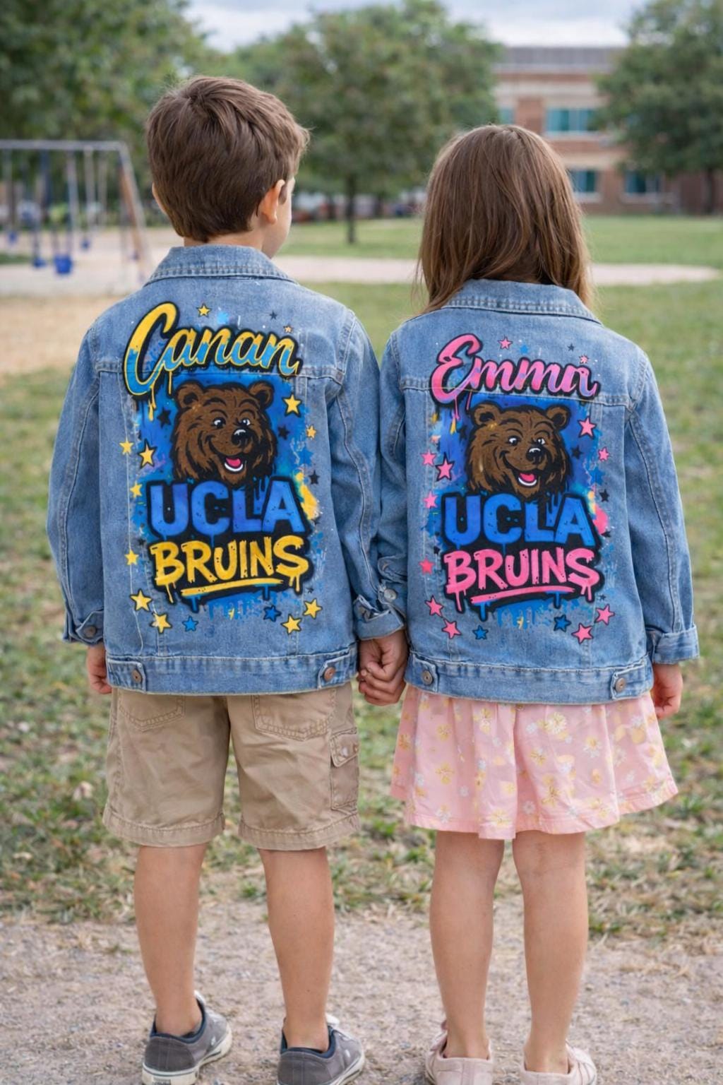 Kids Denim Jacket Hand-Painted | Personalized Name on Jacket for Boys & Girls | Back to School Gift, Game Day Outfit, Matching Family Set